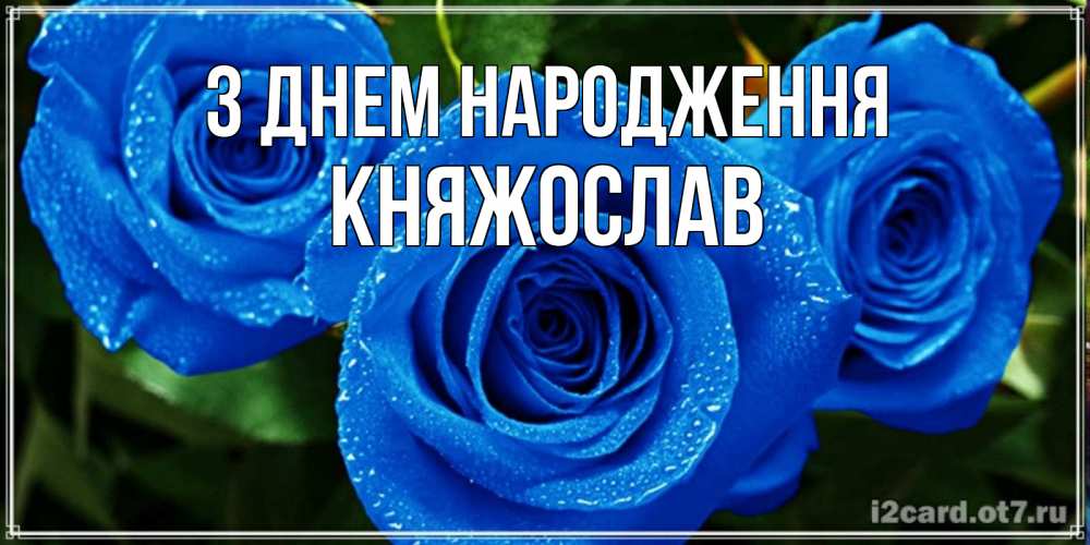 Открытка на каждый день з підписом, Княжослав З Днем народження розы с синим цветом Прикольна листівка з побажанням онлайн скачати безкоштовно 