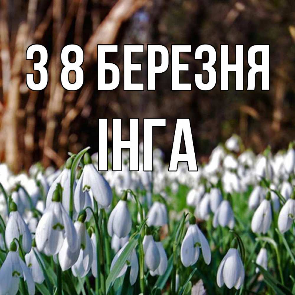 Открытка на каждый день з підписом, Інга З 8 БЕРЕЗНЯ с подснежниками 1 Прикольна листівка з побажанням онлайн скачати безкоштовно 