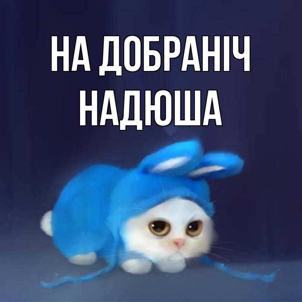 Открытка на каждый день з підписом, Надюша На добраніч кот в голубом костюме кролика с ушками Прикольна листівка з побажанням онлайн скачати безкоштовно 