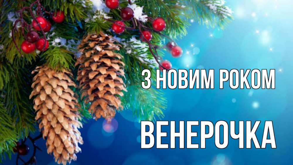 Открытка на каждый день з підписом, Венерочка З новим роком Новый год, ель, шишки Прикольна листівка з побажанням онлайн скачати безкоштовно 