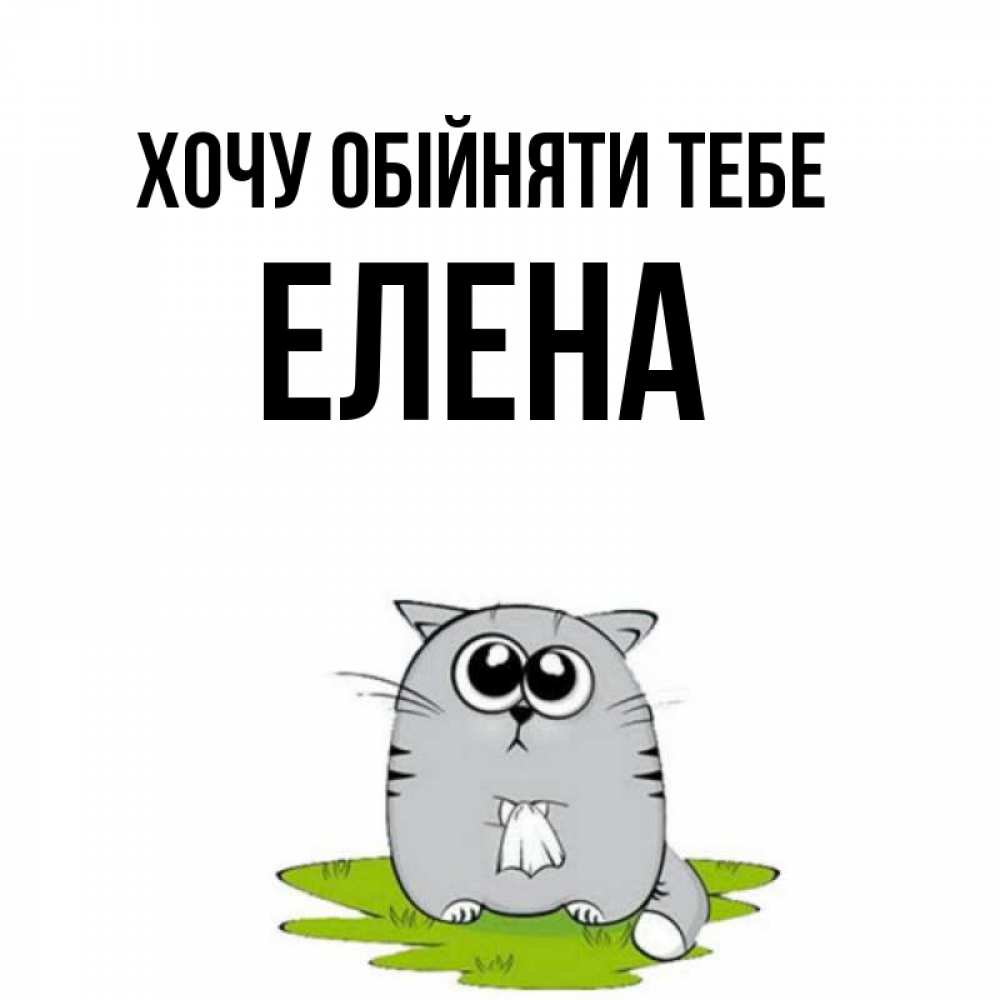 Открытка на каждый день з підписом, Елена Хочу обійняти тебе котик теребит платочек сидя на травке Прикольна листівка з побажанням онлайн скачати безкоштовно 