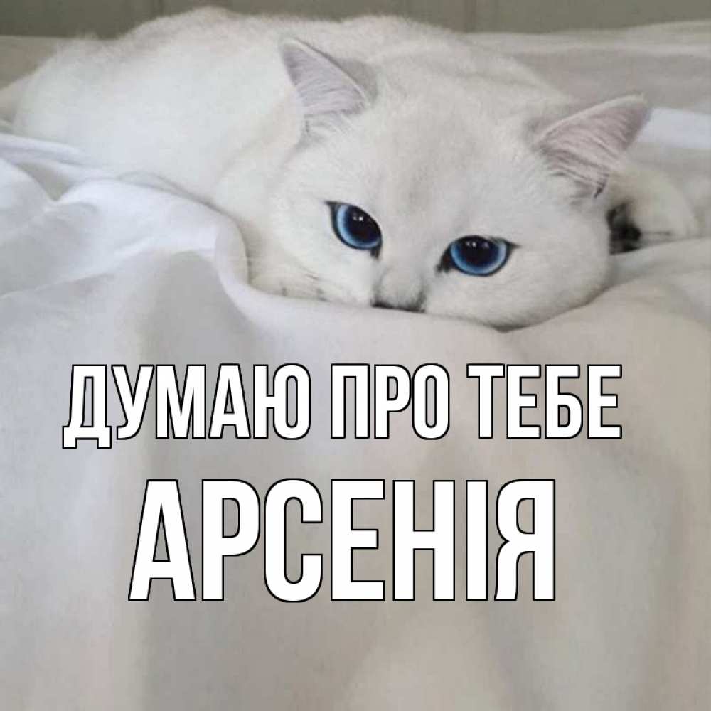 Открытка на каждый день з підписом, Арсенія Думаю про тебе я очень по тебе скучаю и тоскую Прикольна листівка з побажанням онлайн скачати безкоштовно 