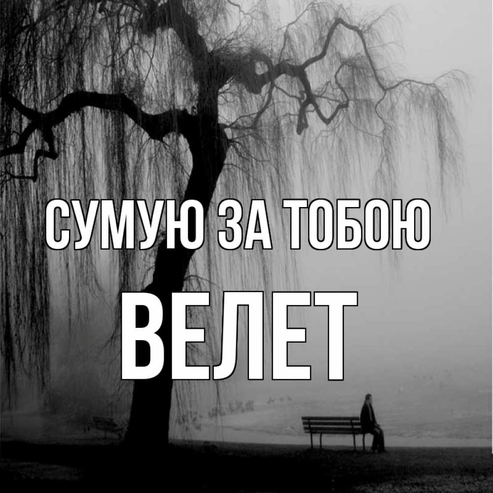 Открытка на каждый день з підписом, Велет Сумую за тобою лавочка под деревом я жду тебя Прикольна листівка з побажанням онлайн скачати безкоштовно 