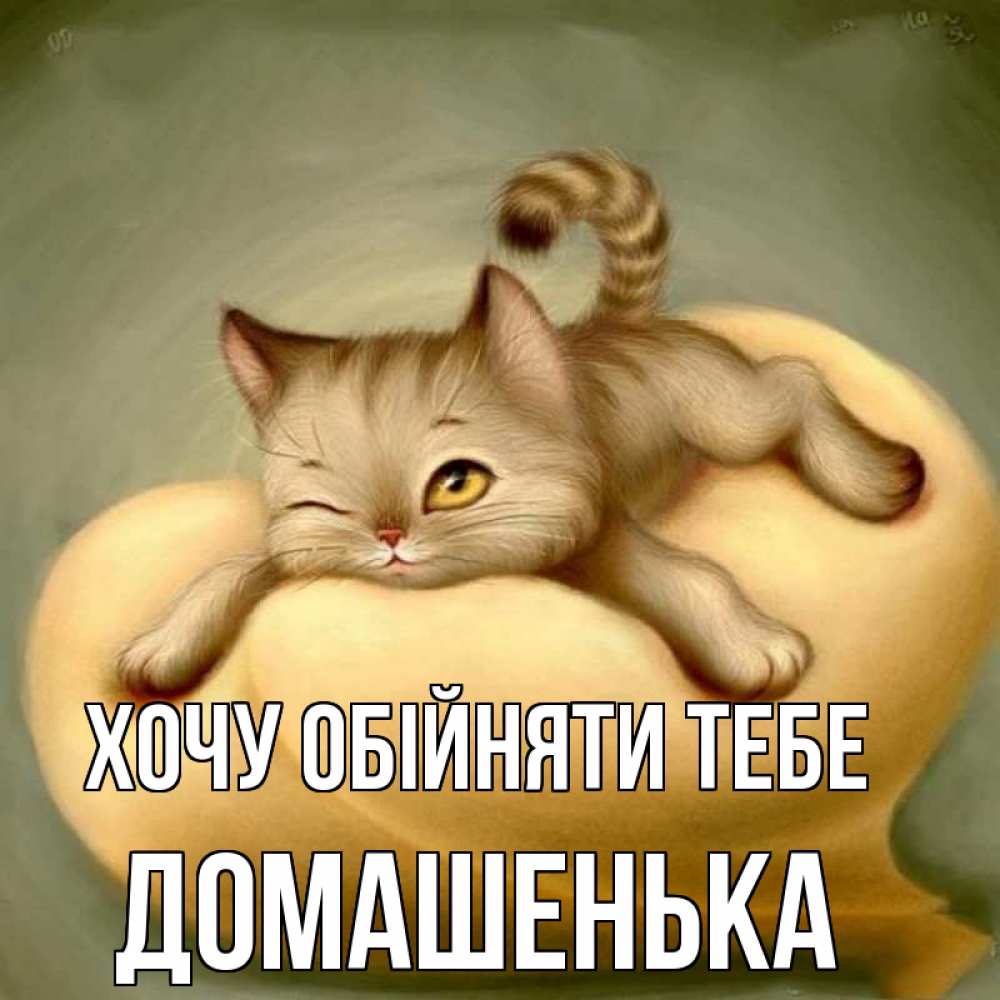 Открытка на каждый день з підписом, Домашенька Хочу обійняти тебе кошечка Прикольна листівка з побажанням онлайн скачати безкоштовно 