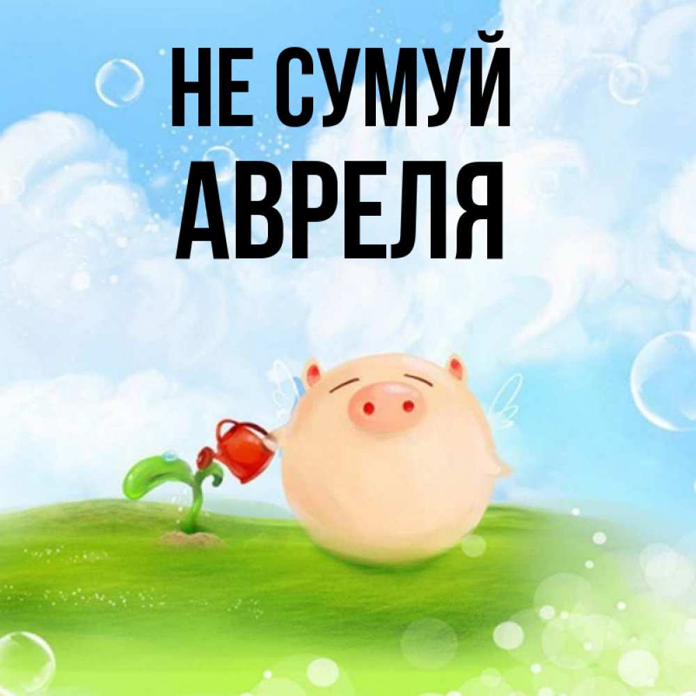 Открытка на каждый день з підписом, Авреля Не сумуй поливает цветок порося Прикольна листівка з побажанням онлайн скачати безкоштовно 
