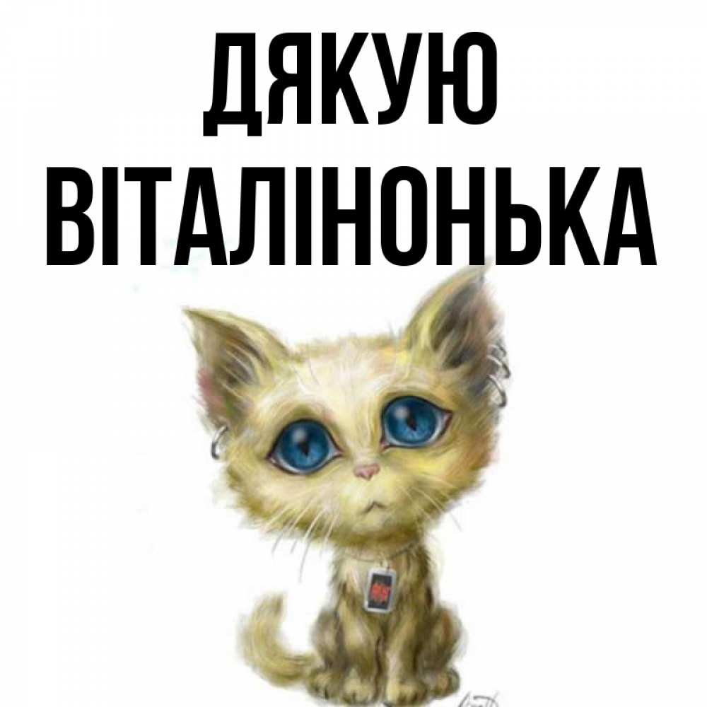 Открытка на каждый день з підписом, Віталінонька Дякую рисованный кот благодарит вас Прикольна листівка з побажанням онлайн скачати безкоштовно 