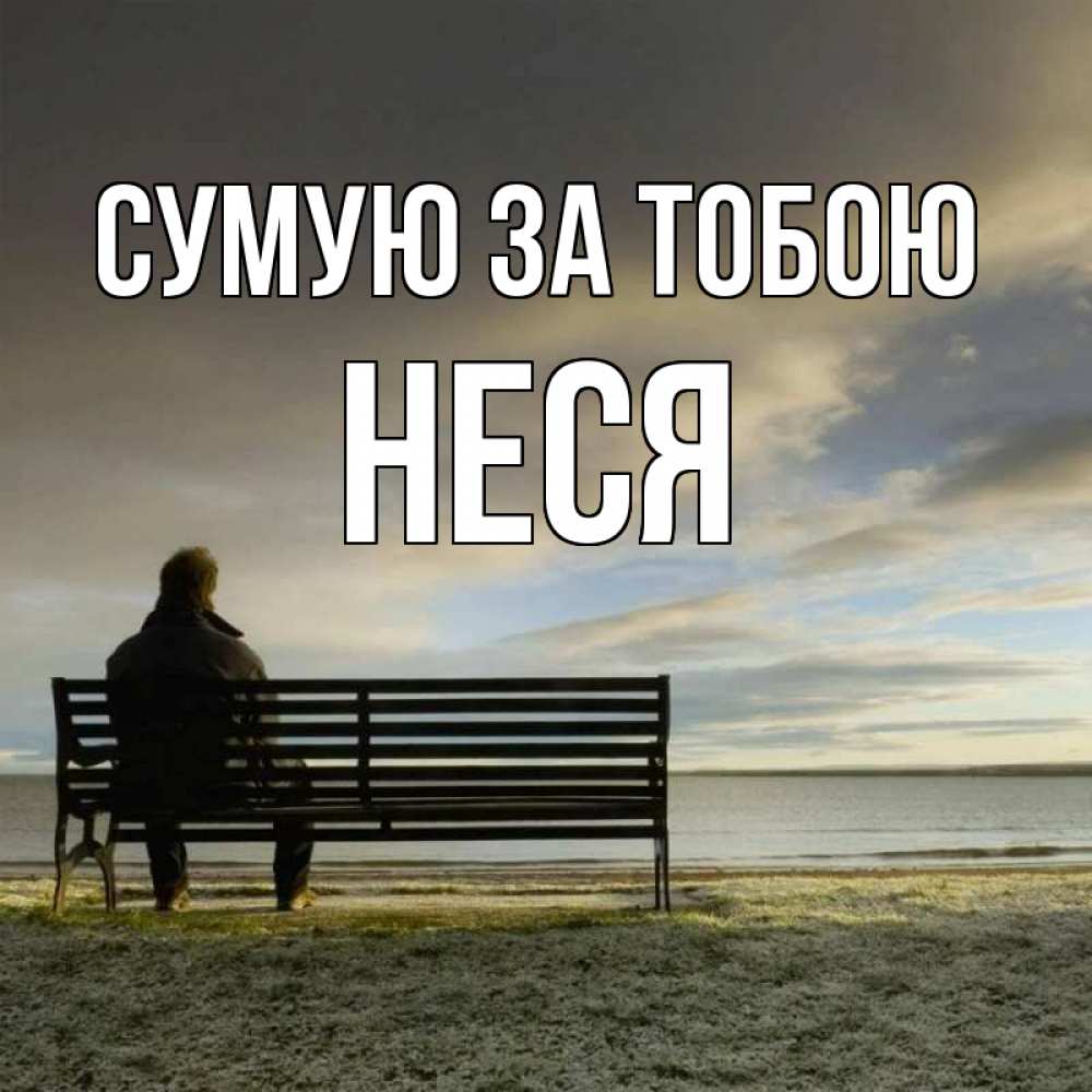 Открытка на каждый день з підписом, Неся Сумую за тобою лавочка Прикольна листівка з побажанням онлайн скачати безкоштовно 