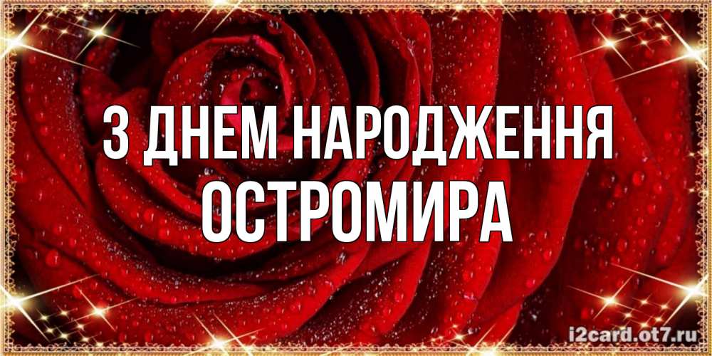 Открытка на каждый день з підписом, Остромира З Днем народження роса на розе блестящая в лучах солнца Прикольна листівка з побажанням онлайн скачати безкоштовно 