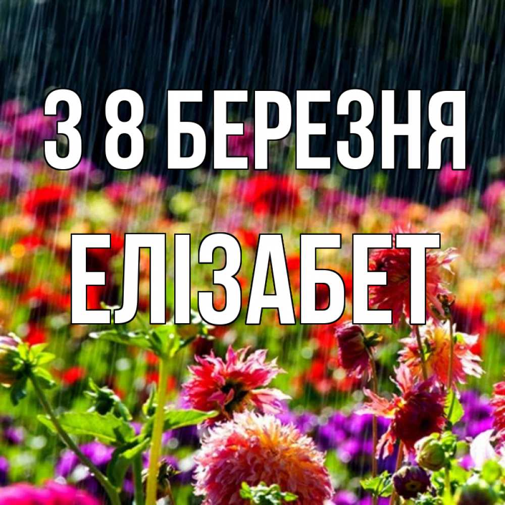 Открытка на каждый день з підписом, Елізабет З 8 БЕРЕЗНЯ цветы под дождиком к международному женскому дню Прикольна листівка з побажанням онлайн скачати безкоштовно 