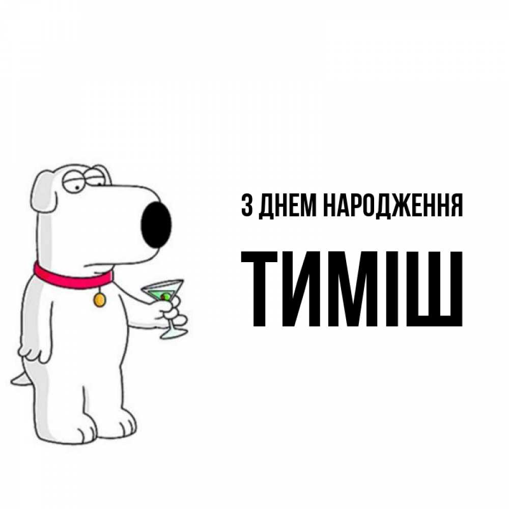 Открытка на каждый день з підписом, Тиміш З Днем народження песик с оливками Прикольна листівка з побажанням онлайн скачати безкоштовно 