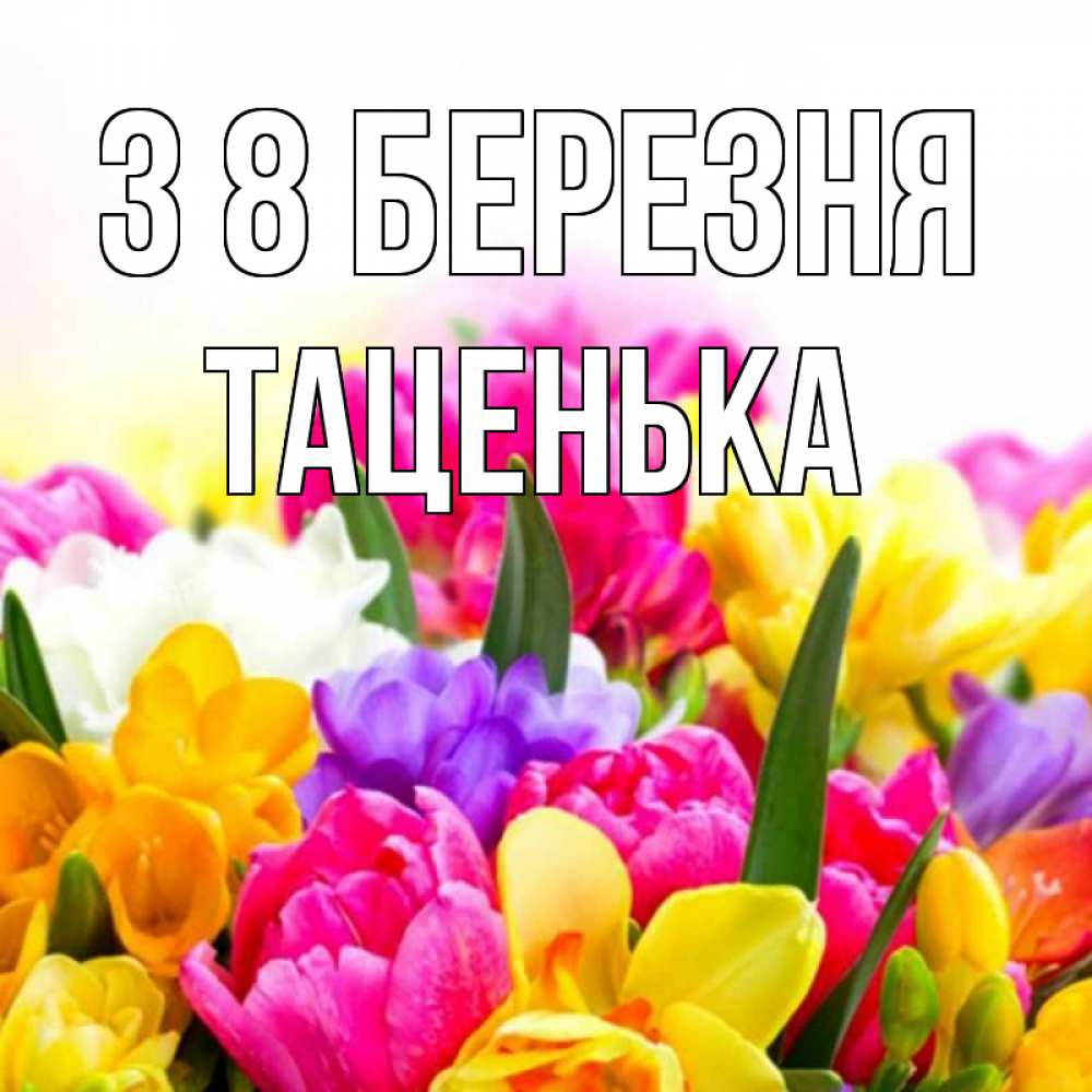 Открытка на каждый день з підписом, Таценька З 8 БЕРЕЗНЯ тюльпаны Прикольна листівка з побажанням онлайн скачати безкоштовно 