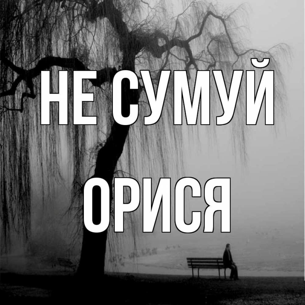 Открытка на каждый день з підписом, Орися Не сумуй висящие ветки дерева и лавочка под деревом Прикольна листівка з побажанням онлайн скачати безкоштовно 