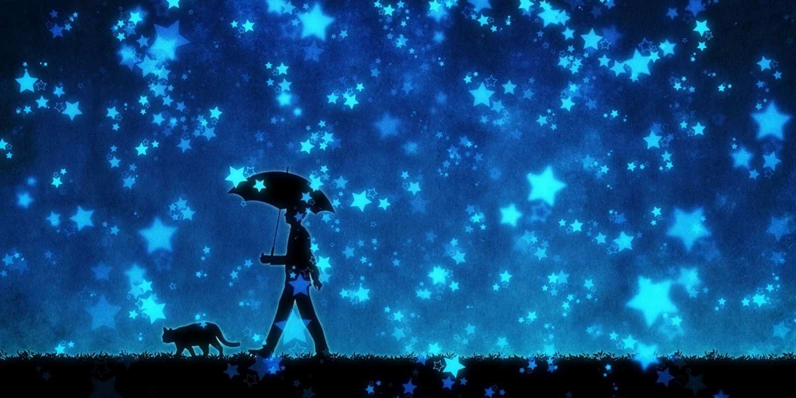 Открытка прогулка под зонтом  ночные прогулки с котом под звездами На добраніч 