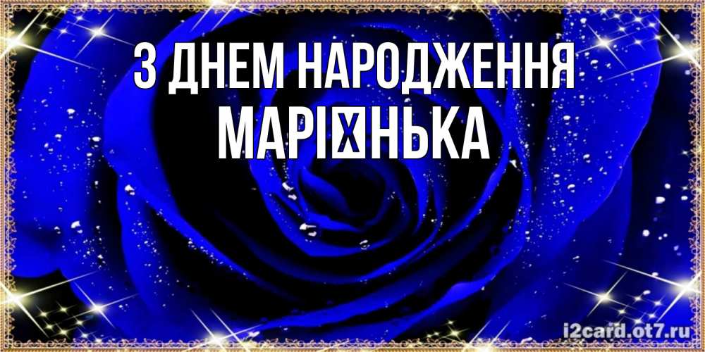 Открытка на каждый день з підписом, Марієнька З Днем народження голубые цветы в росе Прикольна листівка з побажанням онлайн скачати безкоштовно 