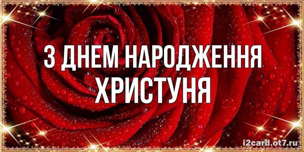Открытка на каждый день з підписом, Христуня З Днем народження роса на розе блестящая в лучах солнца Прикольна листівка з побажанням онлайн скачати безкоштовно 