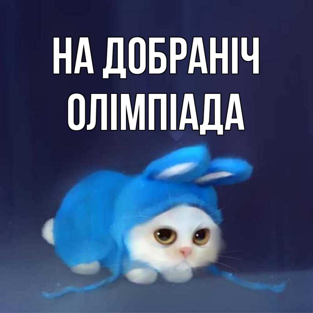 Открытка на каждый день з підписом, Олімпіада На добраніч кот в голубом костюме кролика с ушками Прикольна листівка з побажанням онлайн скачати безкоштовно 