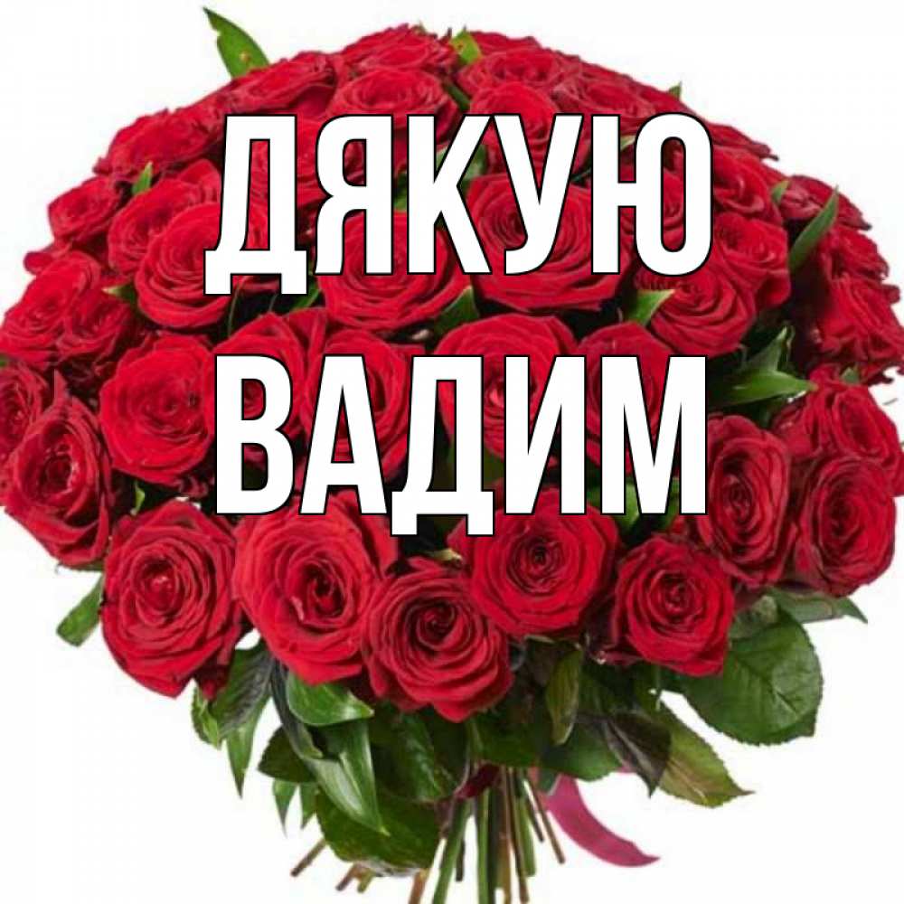 Открытка на каждый день з підписом, Вадим Дякую букет красных роз Прикольна листівка з побажанням онлайн скачати безкоштовно 