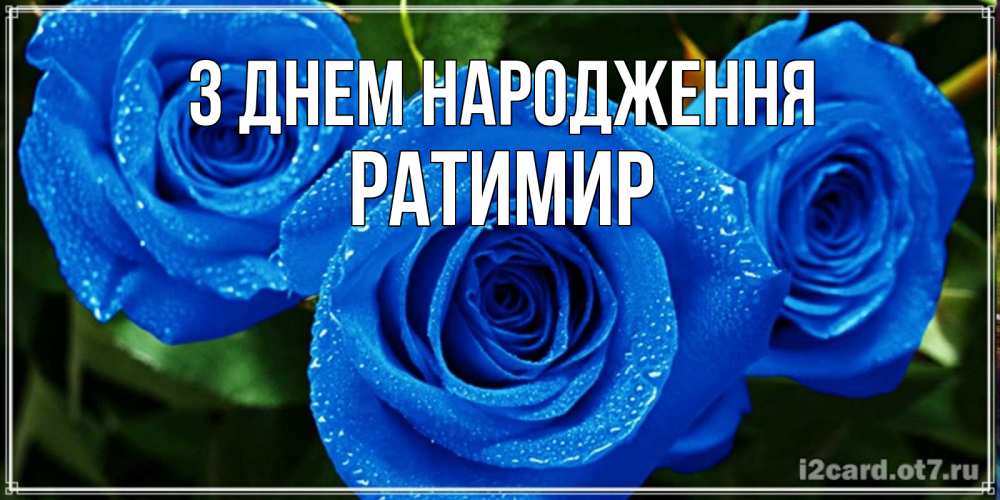 Открытка на каждый день з підписом, Ратимир З Днем народження розы с синим цветом Прикольна листівка з побажанням онлайн скачати безкоштовно 