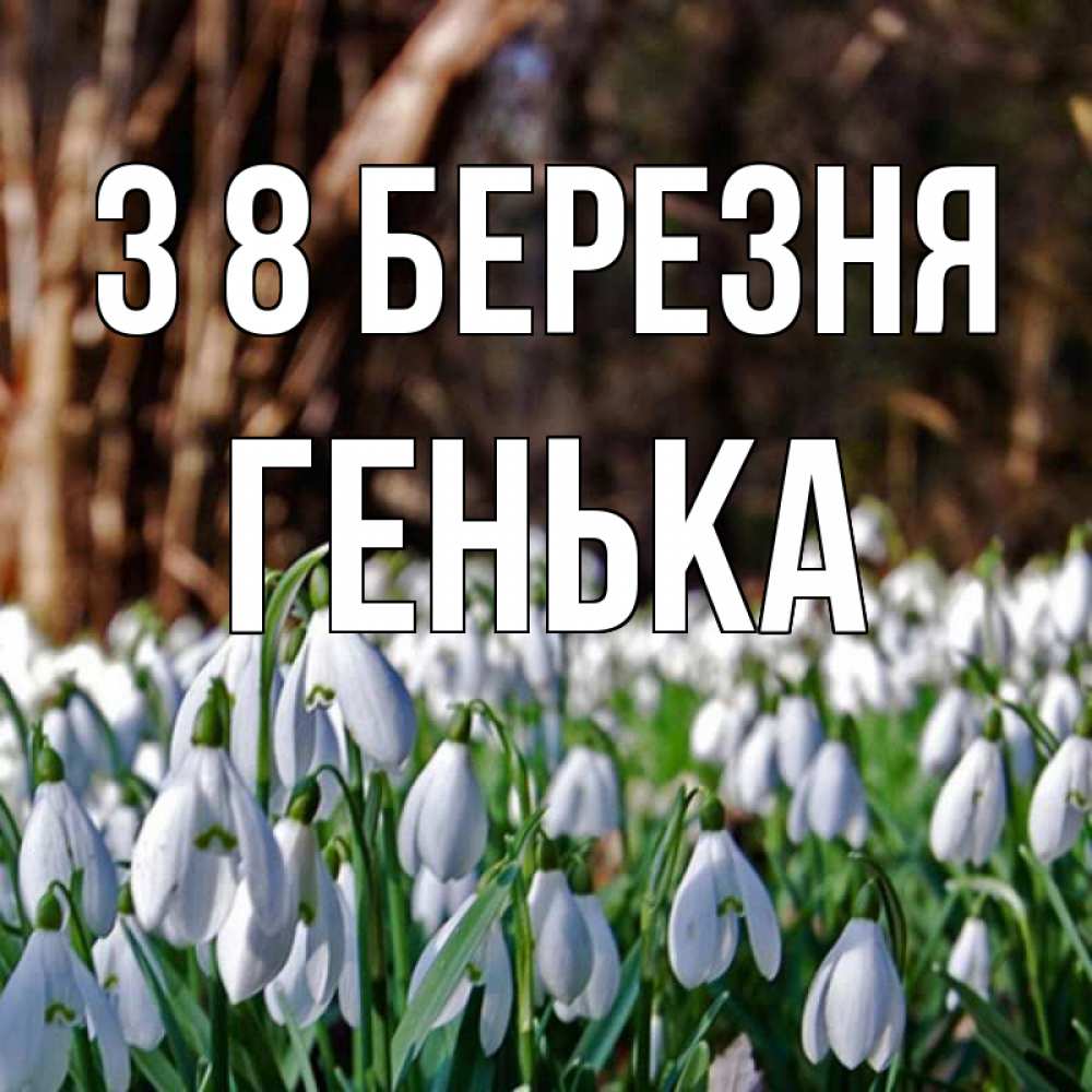 Открытка на каждый день з підписом, Генька З 8 БЕРЕЗНЯ с подснежниками 1 Прикольна листівка з побажанням онлайн скачати безкоштовно 