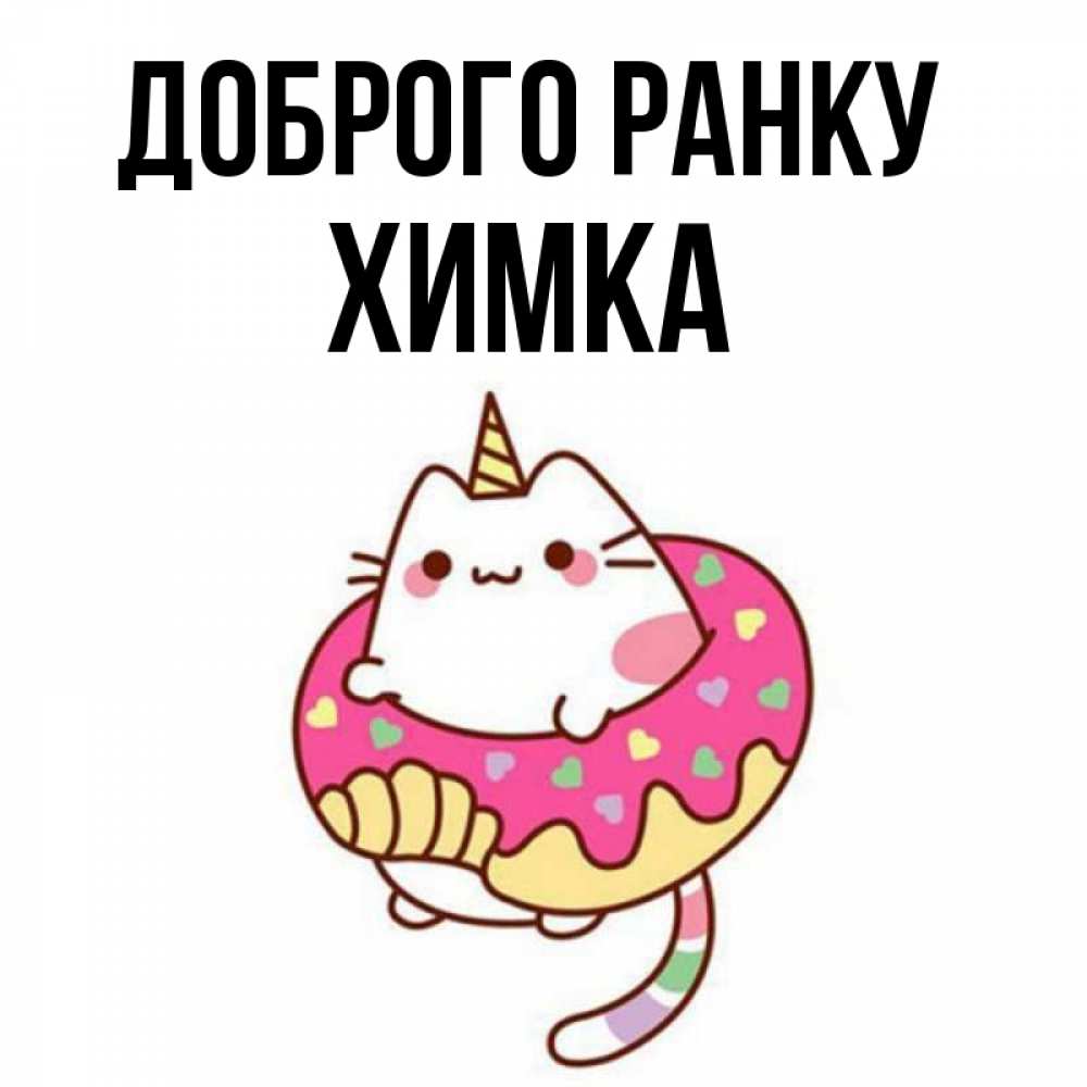 Открытка на каждый день з підписом, Химка Доброго ранку кот в бублике Прикольна листівка з побажанням онлайн скачати безкоштовно 