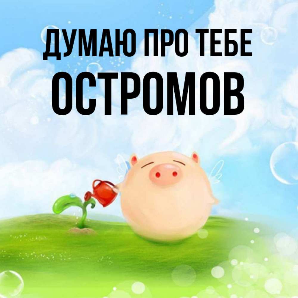 Открытка на каждый день з підписом, Остромов Думаю про тебе позитивная свинюшка Прикольна листівка з побажанням онлайн скачати безкоштовно 