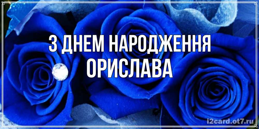 Открытка на каждый день з підписом, Орислава З Днем народження синие розы в росе Прикольна листівка з побажанням онлайн скачати безкоштовно 