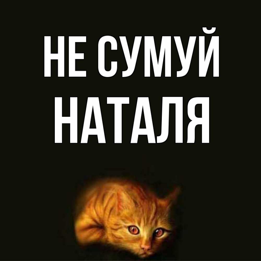 Открытка на каждый день з підписом, Наталя Не сумуй лежащий кот в темноте Прикольна листівка з побажанням онлайн скачати безкоштовно 