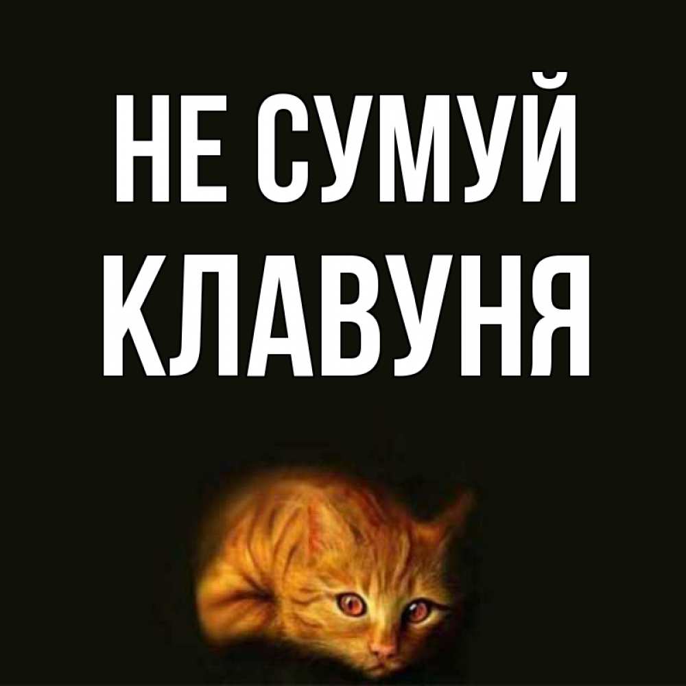 Открытка на каждый день з підписом, Клавуня Не сумуй лежащий кот в темноте Прикольна листівка з побажанням онлайн скачати безкоштовно 