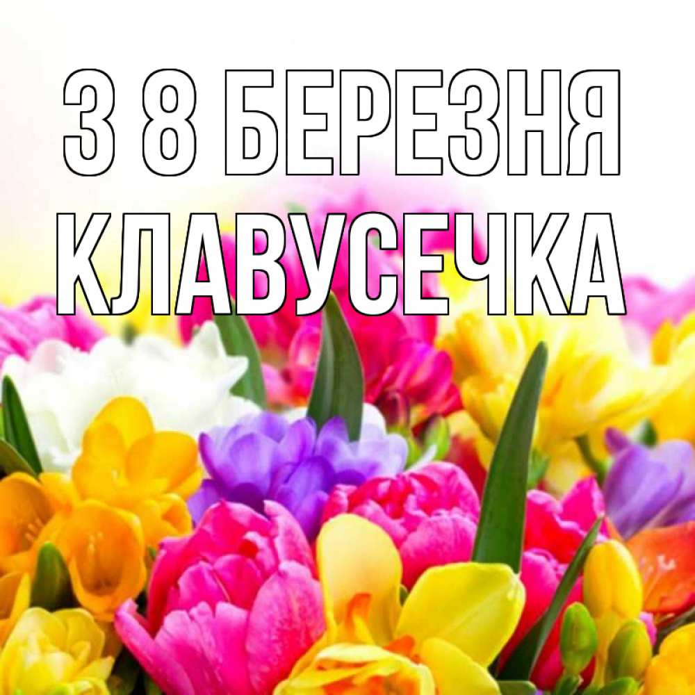 Открытка на каждый день з підписом, Клавусечка З 8 БЕРЕЗНЯ тюльпаны Прикольна листівка з побажанням онлайн скачати безкоштовно 