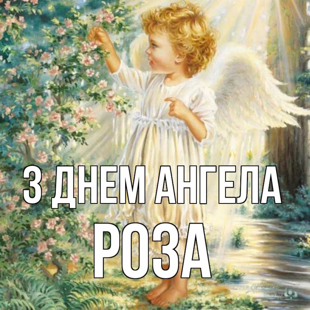 Открытка на каждый день з підписом, Роза З Днем ангела собирает цветы Прикольна листівка з побажанням онлайн скачати безкоштовно 