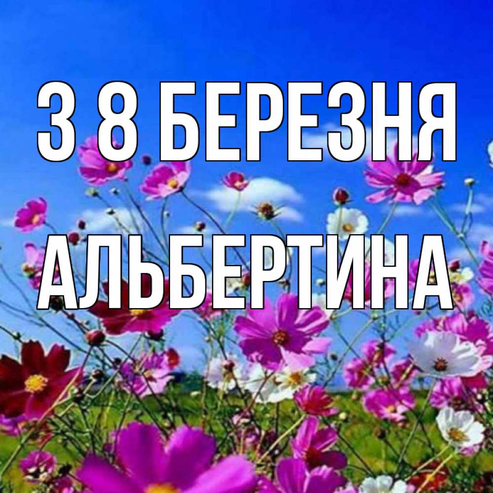 Открытка на каждый день з підписом, Альбертина З 8 БЕРЕЗНЯ цветы Прикольна листівка з побажанням онлайн скачати безкоштовно 