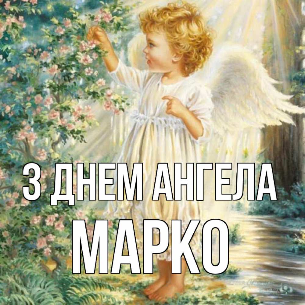 Открытка на каждый день з підписом, Марко З Днем ангела собирает цветы Прикольна листівка з побажанням онлайн скачати безкоштовно 