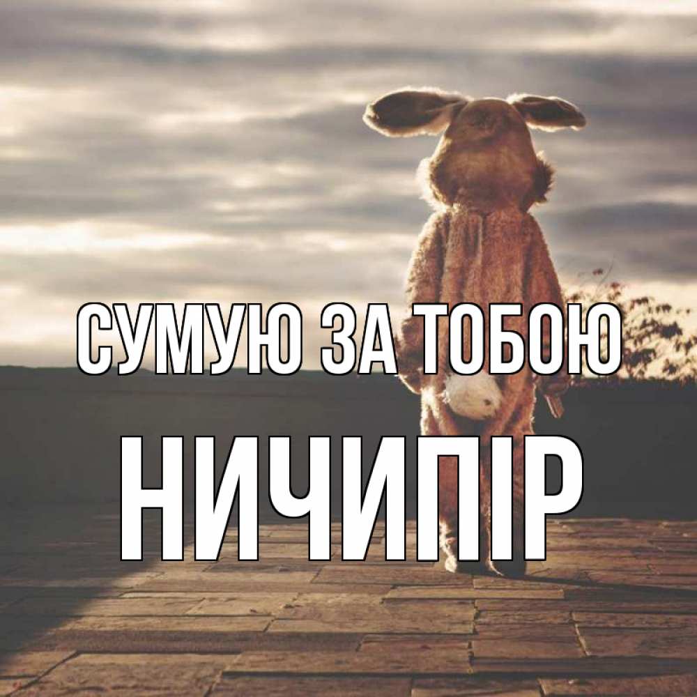 Открытка на каждый день з підписом, Ничипір Сумую за тобою даже в костюме зайца Прикольна листівка з побажанням онлайн скачати безкоштовно 