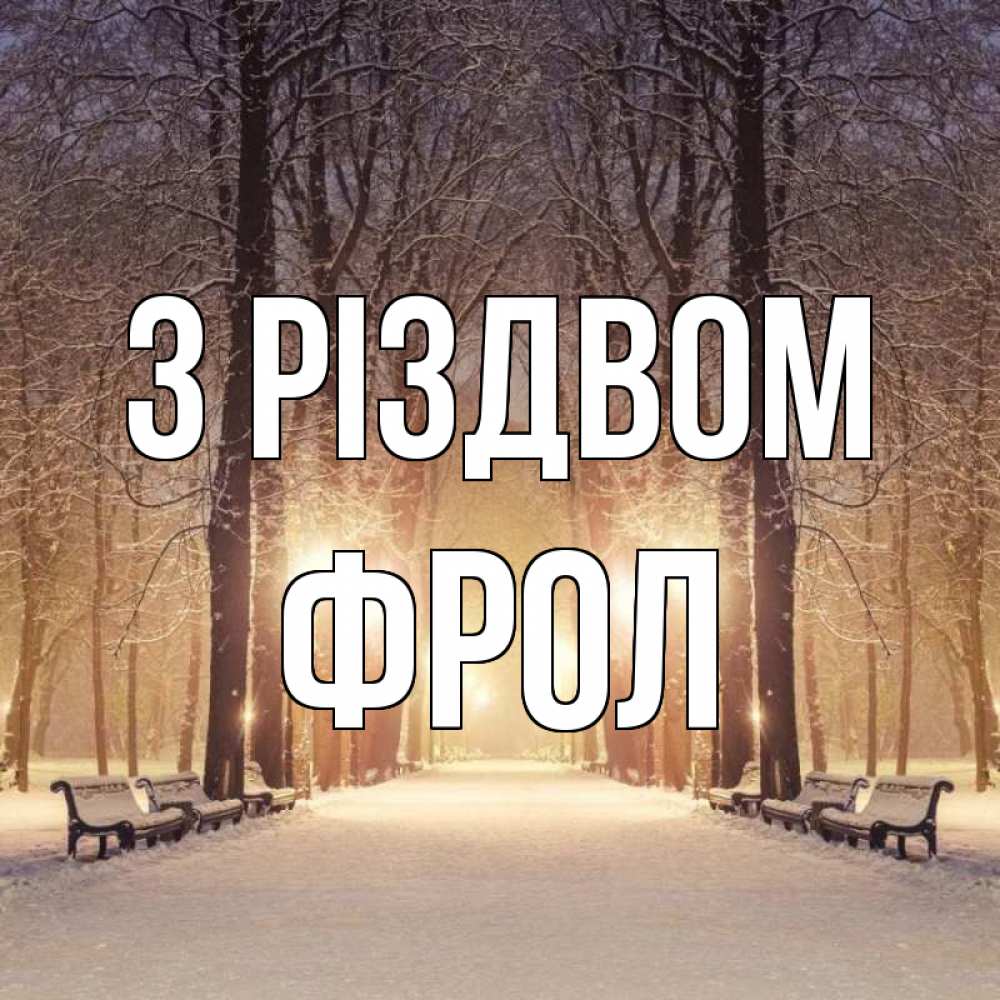Открытка на каждый день з підписом, Фрол З Різдвом зима, парк, фонарь, лес Прикольна листівка з побажанням онлайн скачати безкоштовно 