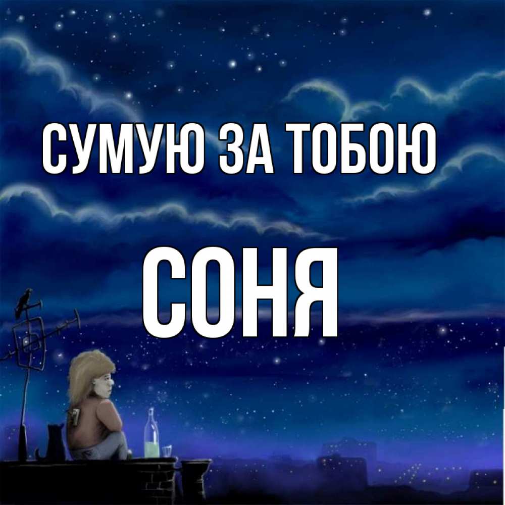 Открытка на каждый день з підписом, Соня Сумую за тобою на крыше 1 Прикольна листівка з побажанням онлайн скачати безкоштовно 