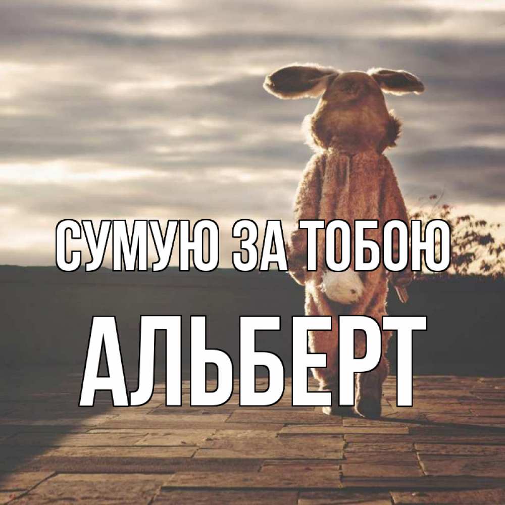 Открытка на каждый день з підписом, Альберт Сумую за тобою даже в костюме зайца Прикольна листівка з побажанням онлайн скачати безкоштовно 