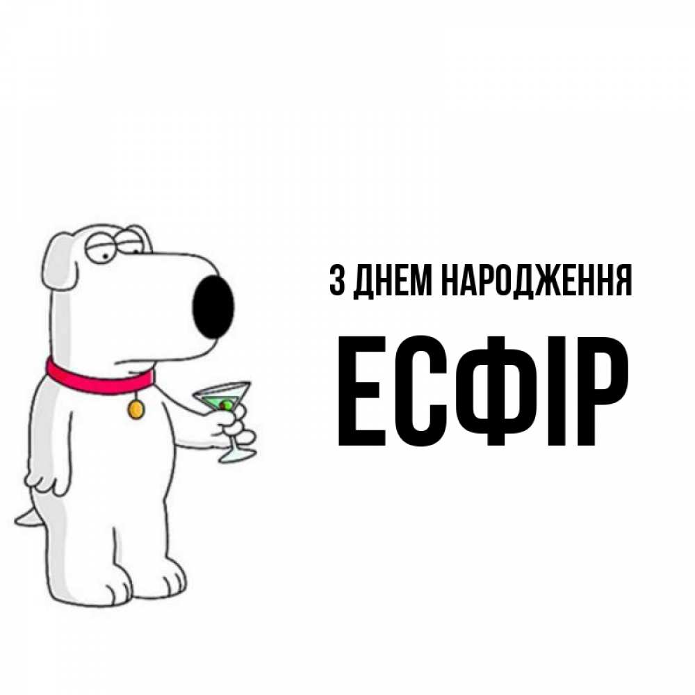 Открытка на каждый день з підписом, Есфір З Днем народження песик с оливками Прикольна листівка з побажанням онлайн скачати безкоштовно 