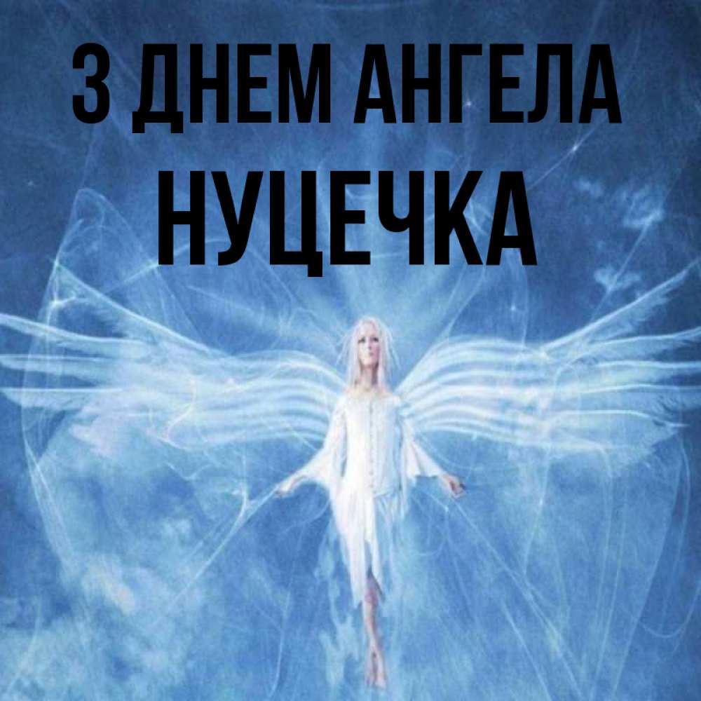 Открытка на каждый день з підписом, Нуцечка З Днем ангела голубой фон и крылья как у стрекозы Прикольна листівка з побажанням онлайн скачати безкоштовно 