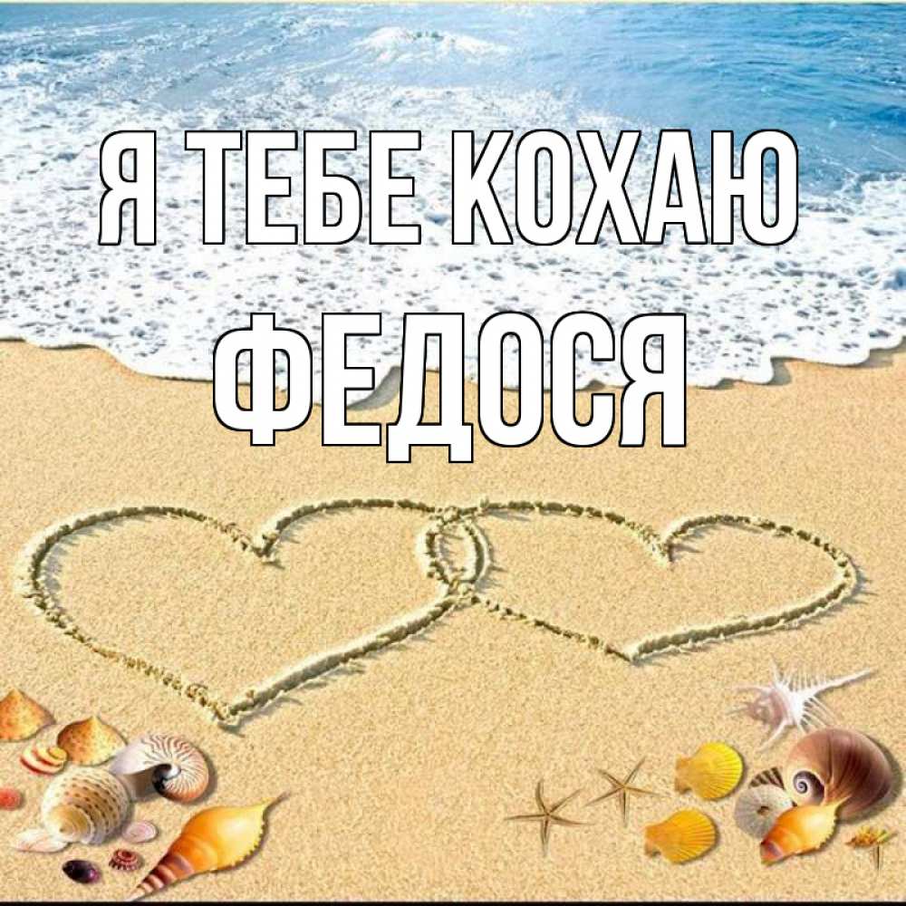 Открытка на каждый день з підписом, Федося Я тебе кохаю ракушки Прикольна листівка з побажанням онлайн скачати безкоштовно 