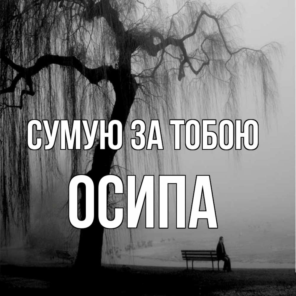 Открытка на каждый день з підписом, Осипа Сумую за тобою лавочка под деревом я жду тебя Прикольна листівка з побажанням онлайн скачати безкоштовно 