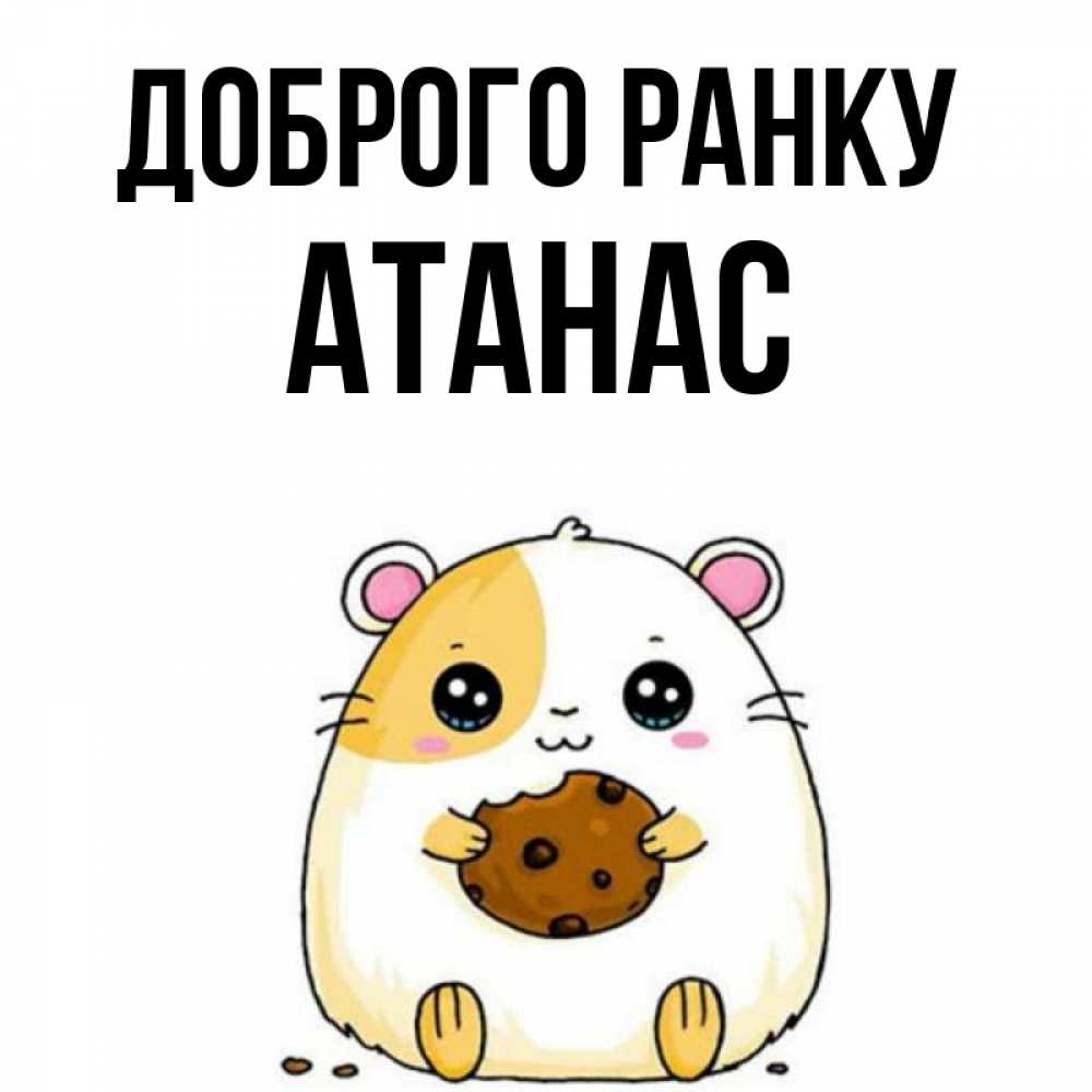 Открытка на каждый день з підписом, Атанас Доброго ранку есть печеньку. Утречко Прикольна листівка з побажанням онлайн скачати безкоштовно 