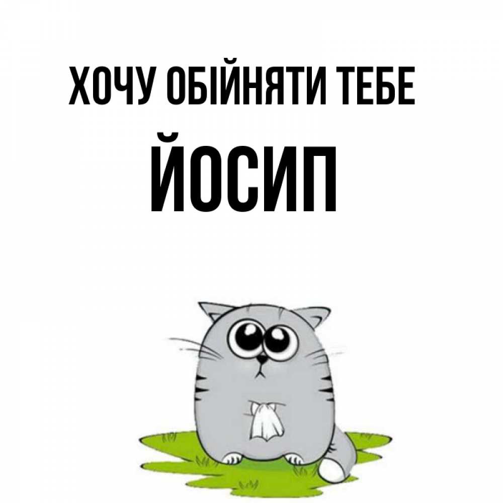 Открытка на каждый день з підписом, Йосип Хочу обійняти тебе котик теребит платочек сидя на травке Прикольна листівка з побажанням онлайн скачати безкоштовно 