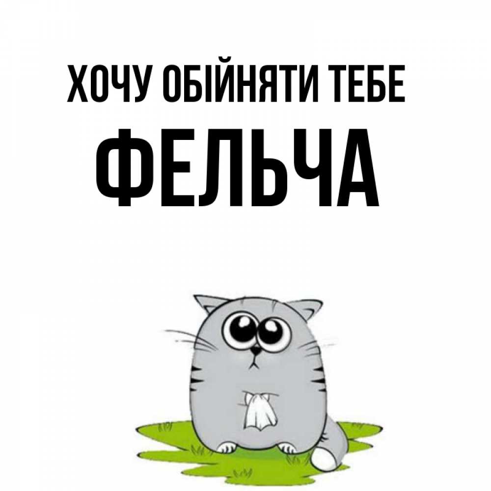 Открытка на каждый день з підписом, Фельча Хочу обійняти тебе котик теребит платочек сидя на травке Прикольна листівка з побажанням онлайн скачати безкоштовно 