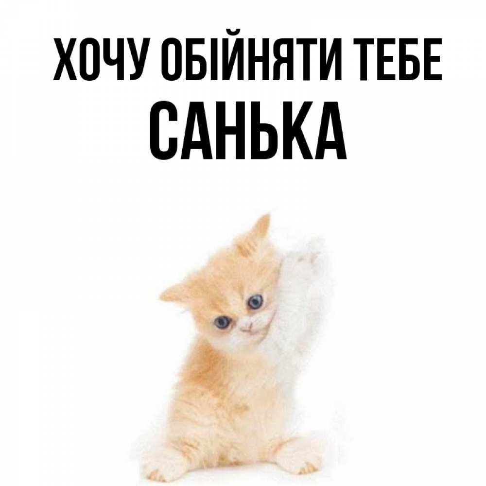 Открытка на каждый день з підписом, Санька Хочу обійняти тебе я хочу очень скорее обнимаешек Прикольна листівка з побажанням онлайн скачати безкоштовно 