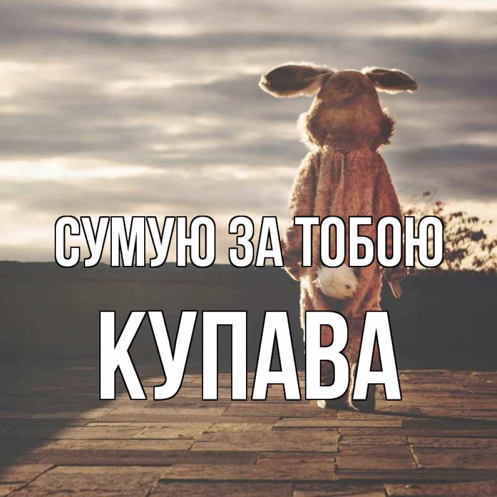 Открытка на каждый день з підписом, Купава Сумую за тобою даже в костюме зайца Прикольна листівка з побажанням онлайн скачати безкоштовно 