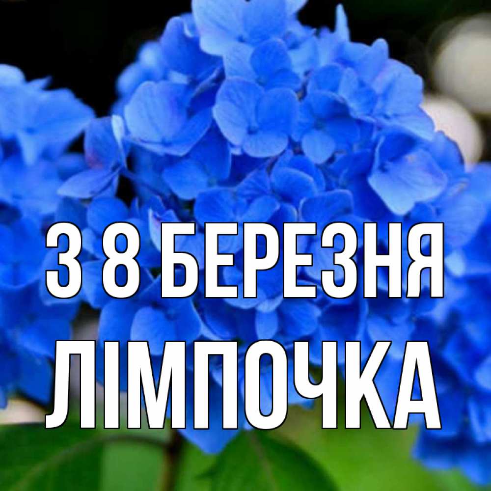 Открытка на каждый день з підписом, Лімпочка З 8 БЕРЕЗНЯ синие цветы Прикольна листівка з побажанням онлайн скачати безкоштовно 