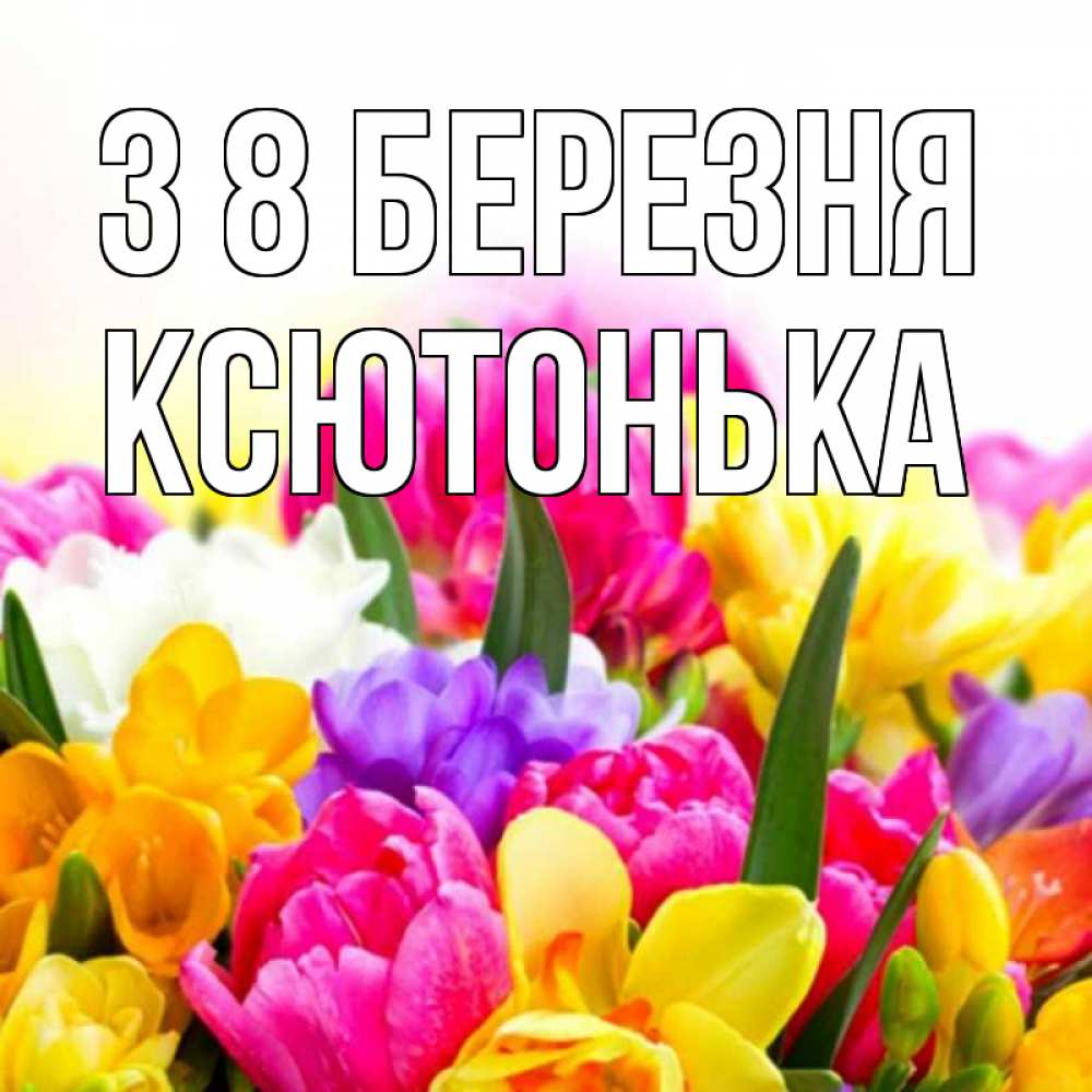 Открытка на каждый день з підписом, Ксютонька З 8 БЕРЕЗНЯ тюльпаны Прикольна листівка з побажанням онлайн скачати безкоштовно 