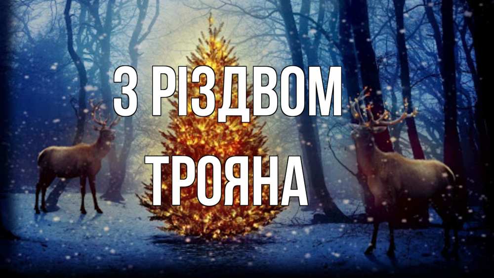Открытка на каждый день з підписом, Трояна З Різдвом олени, новогодняя елка Прикольна листівка з побажанням онлайн скачати безкоштовно 