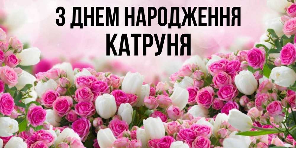 Открытка на каждый день з підписом, Катруня З Днем народження открытка с разными розами Прикольна листівка з побажанням онлайн скачати безкоштовно 