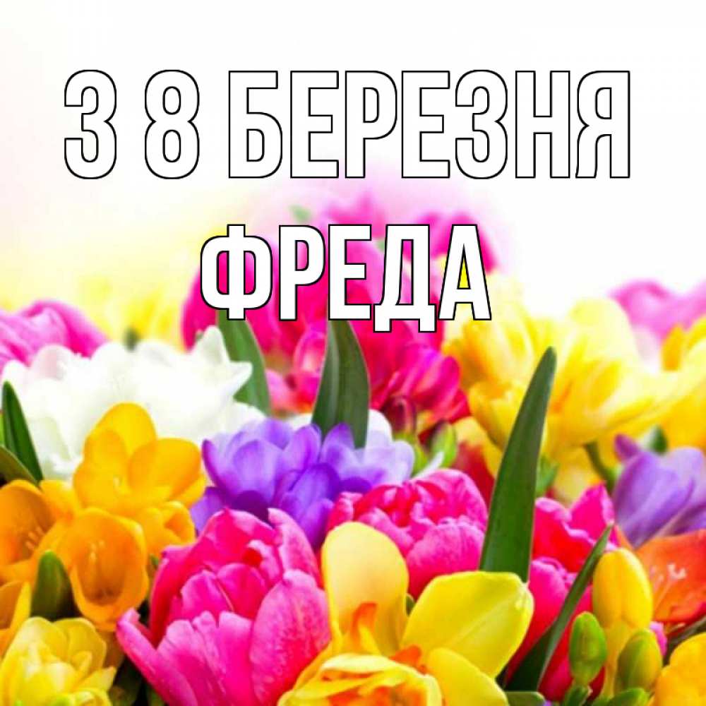 Открытка на каждый день з підписом, Фреда З 8 БЕРЕЗНЯ тюльпаны Прикольна листівка з побажанням онлайн скачати безкоштовно 
